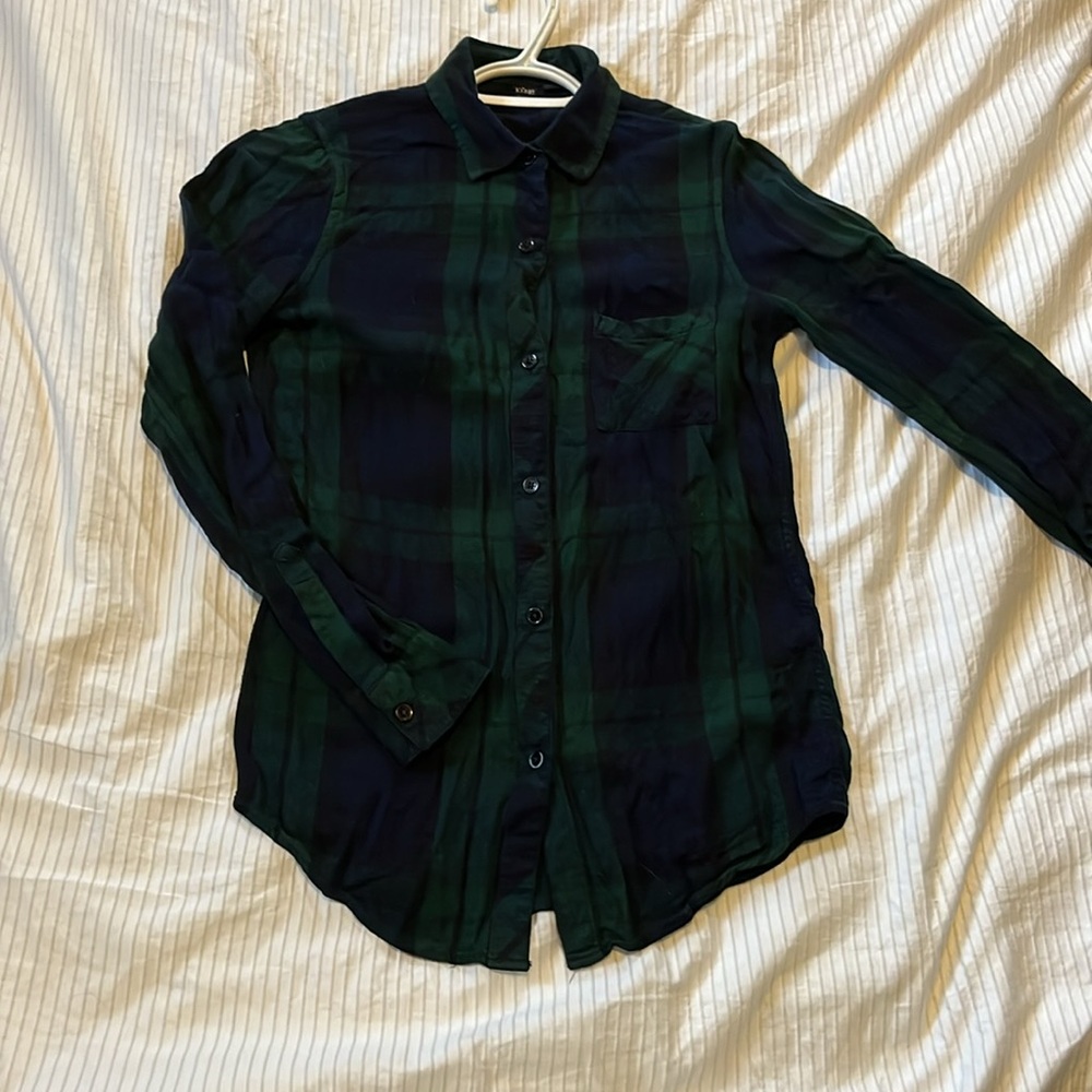 Blue green plaid button up